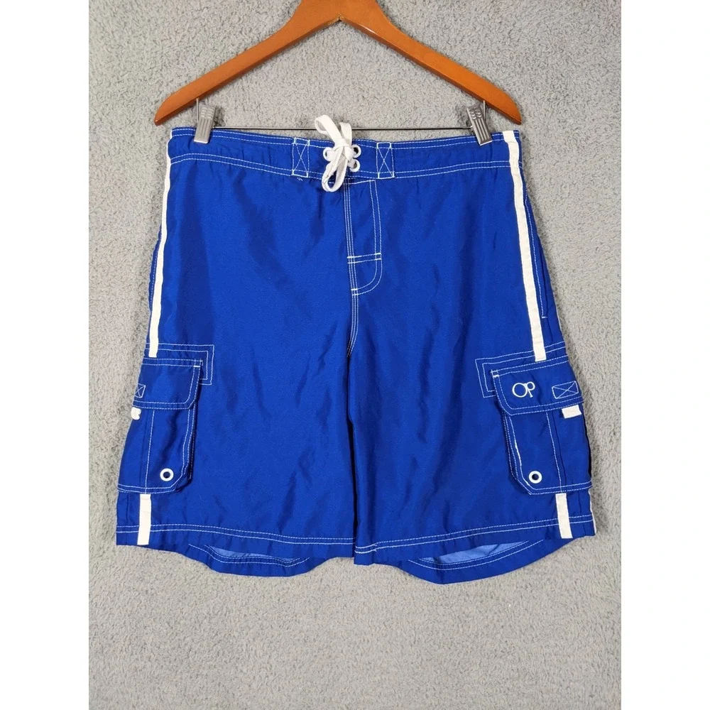 OP Swim Board Shorts Mens S 28-30 Blue Cargo Utility Y2K Surfer Skater Retro